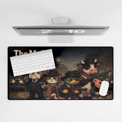 Mafia Animal Desk Mat — Vintage Gangster Cat, Dog & Farm Crew Extended Mouse Pad
